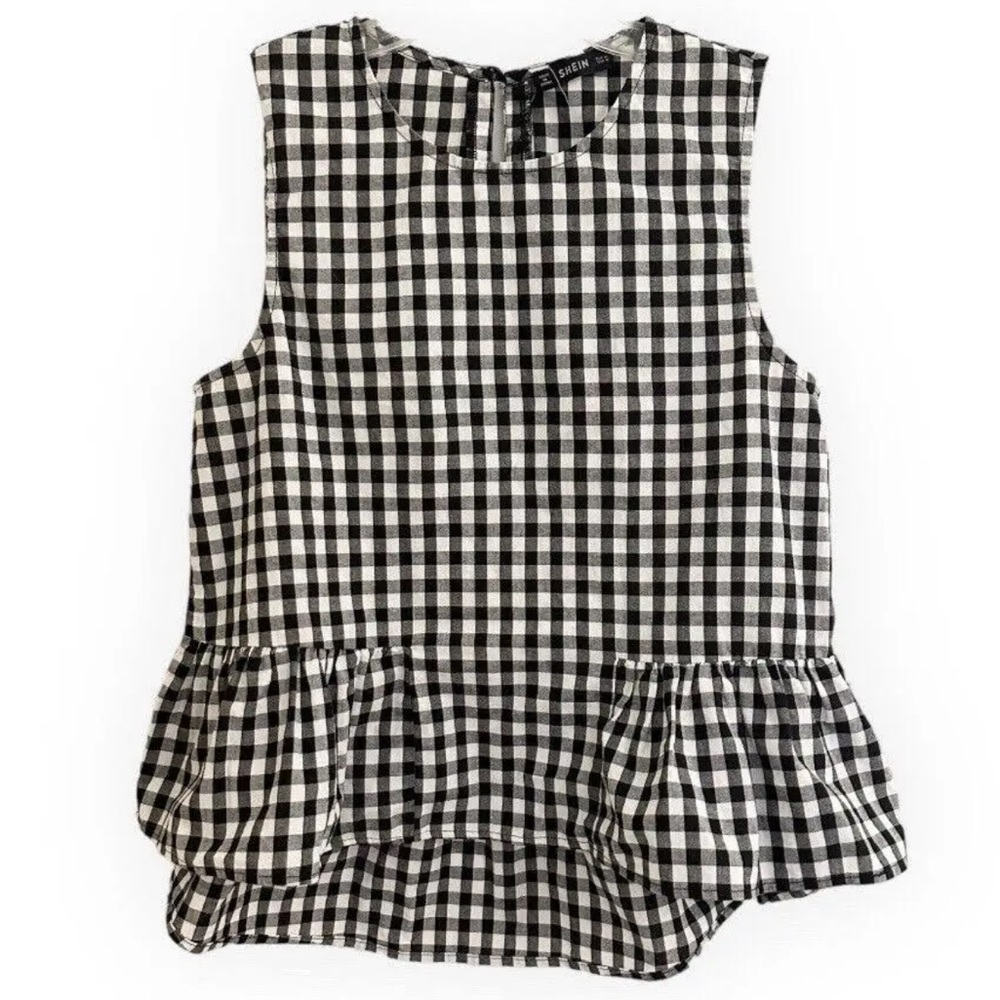Gingham Peplum Tank Blouse Size XS